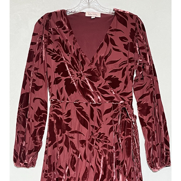 Velvet Burnout Midi Wrap Dress Size Small Mauve Floral High Low - Picture 3 of 11